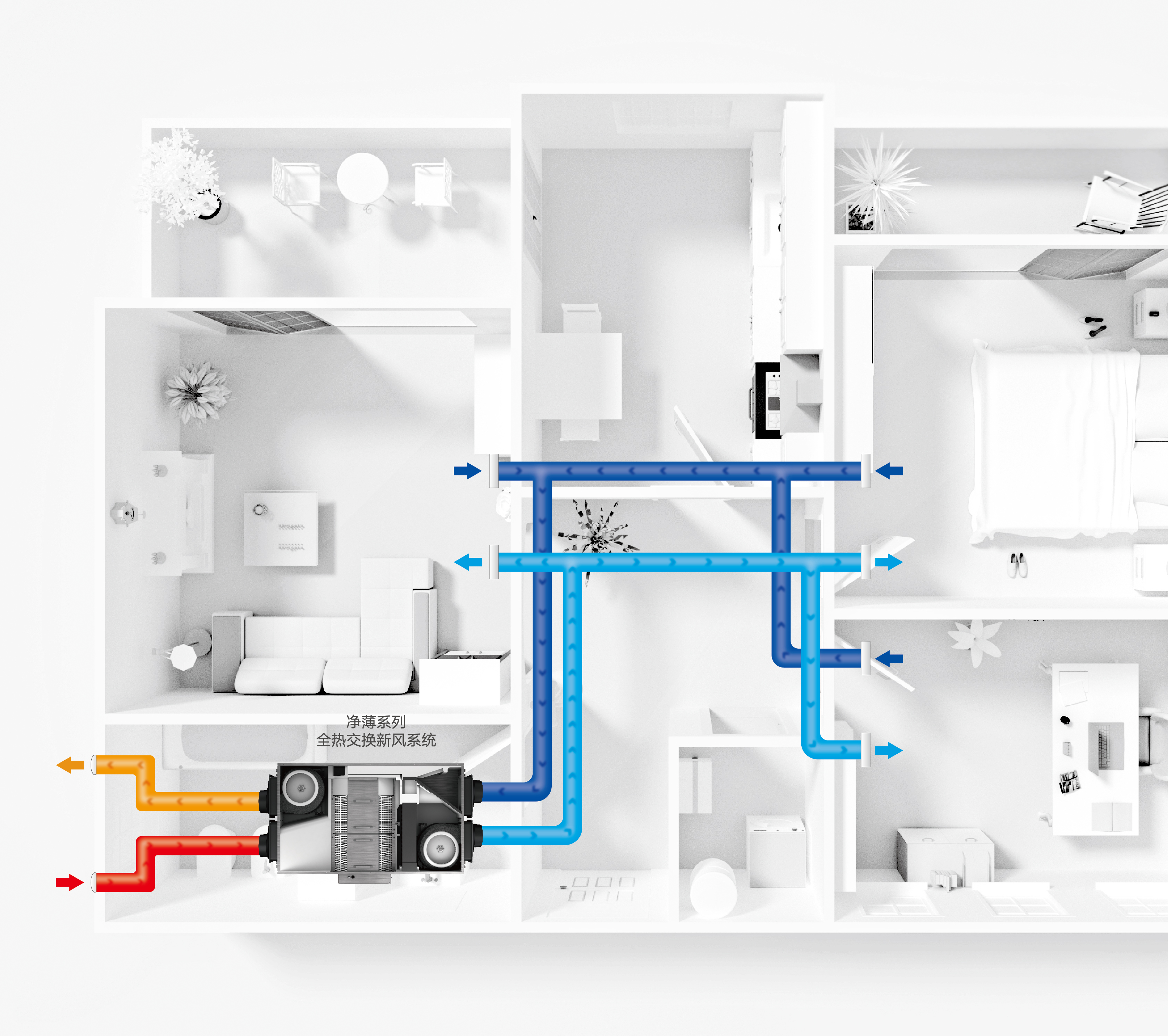 大金全热交换新风系统具有强大的新风净化功能,能够很好地改善室内